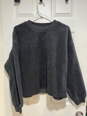 American Eagle Outfitters Off Black/Dark Grey Sherpa Crewneck Sweater
